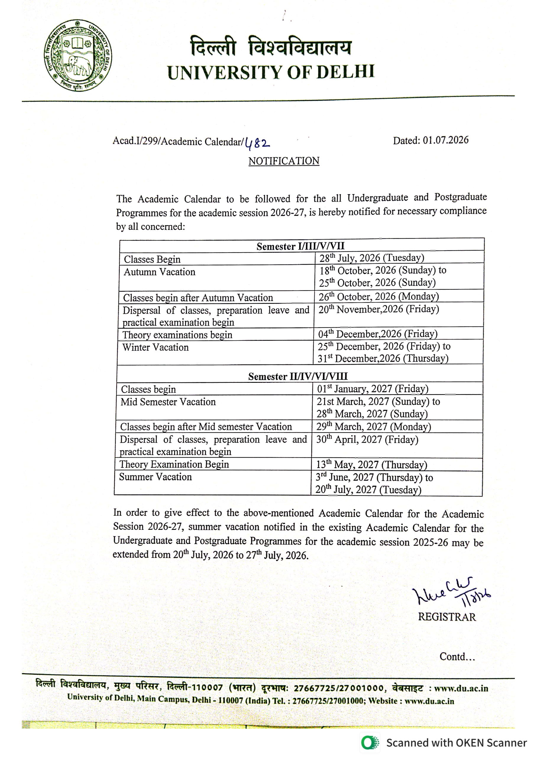 Academic Calendar 2026-27